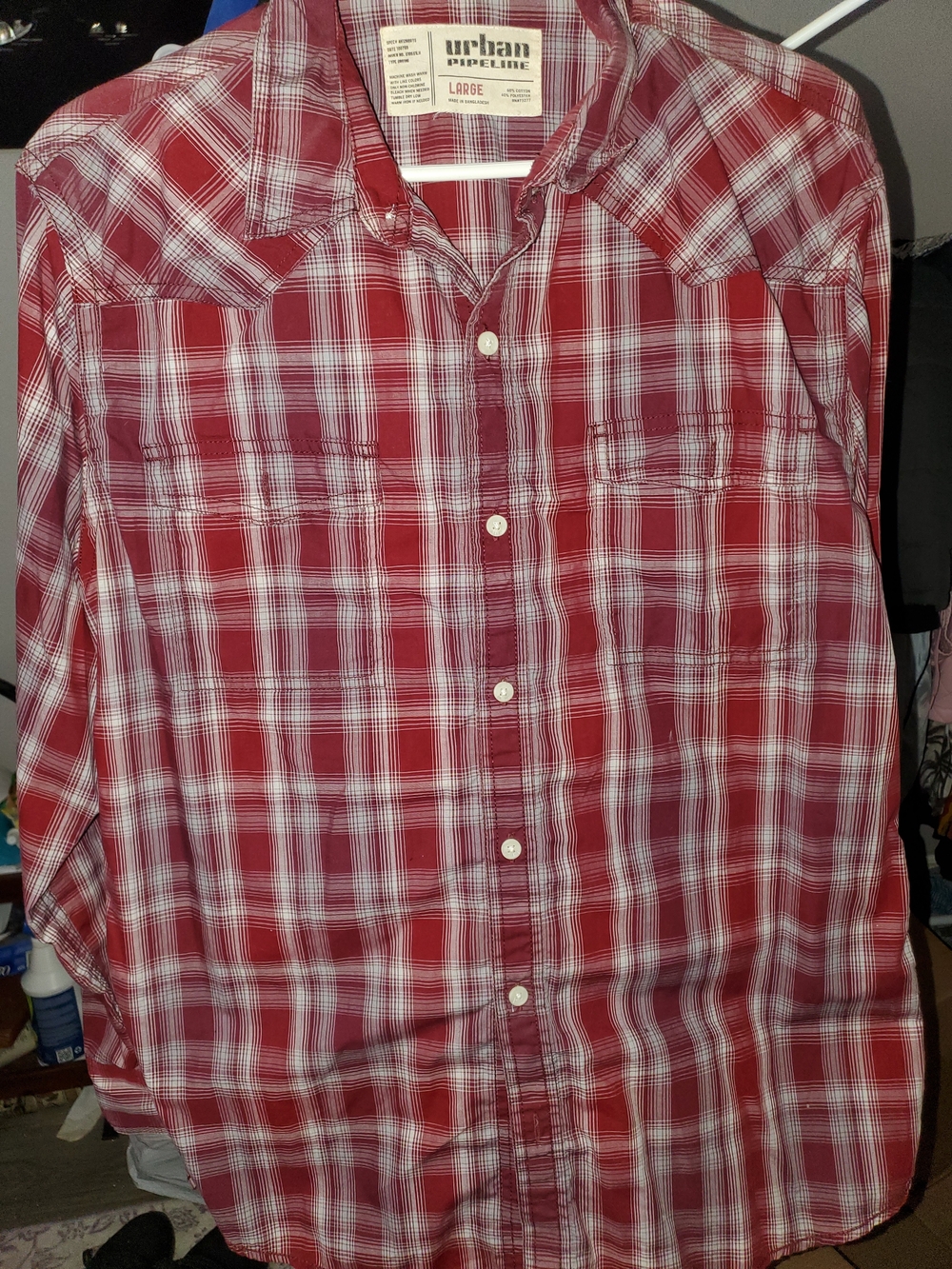 Urban pipeline Red & White Plaid Casual Button-Down Shirt Large